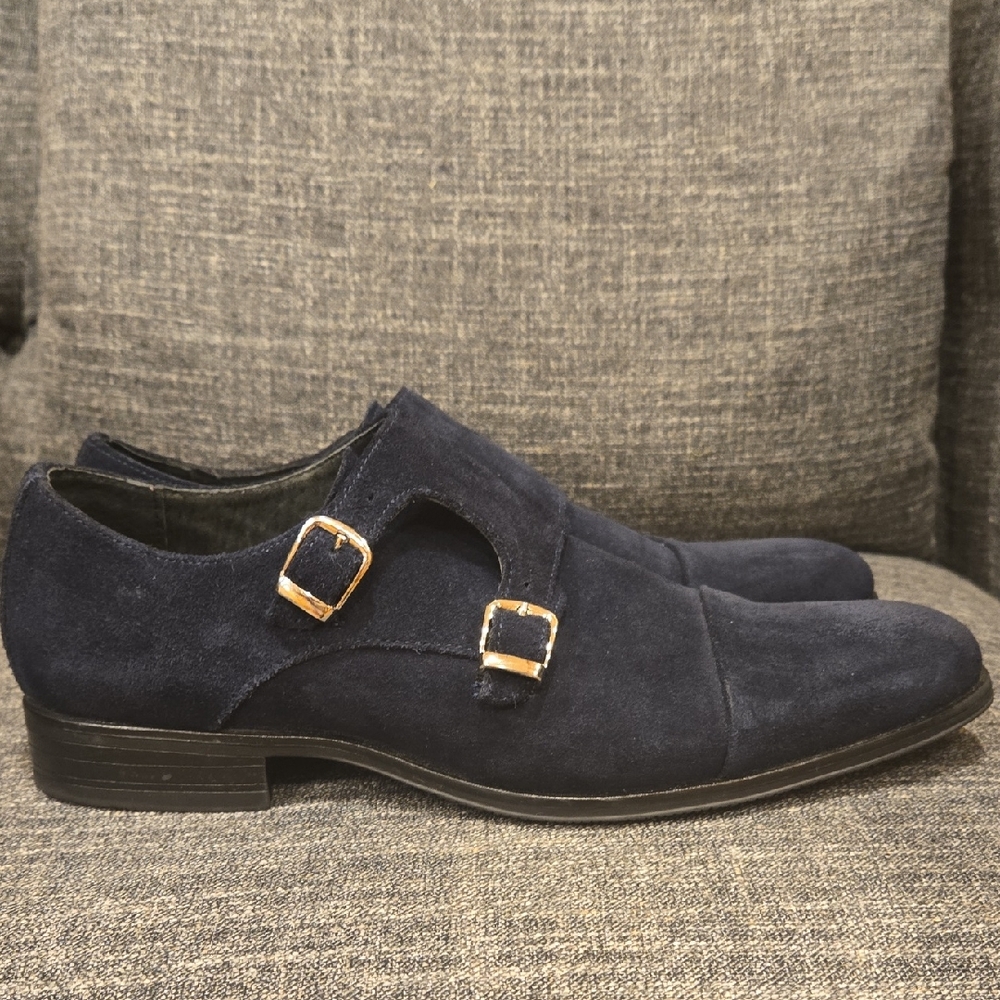 Stacy Adams Men's Navy Suede Double Monk Strap Shoes